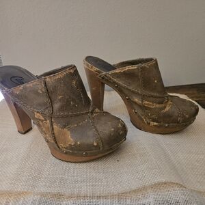 Candie's Distressed Brown Leather Mules